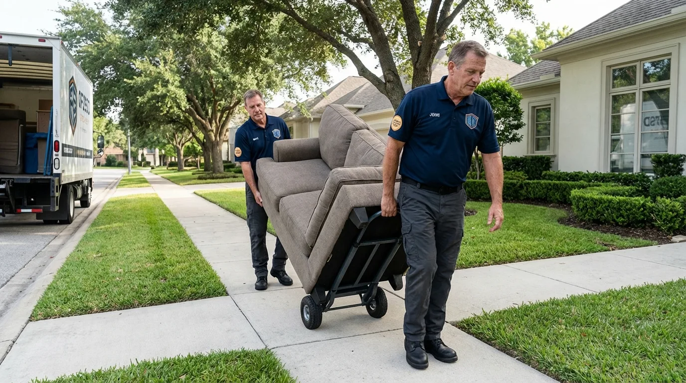 Local residential moving crew loading furniture in Mansfield, AR