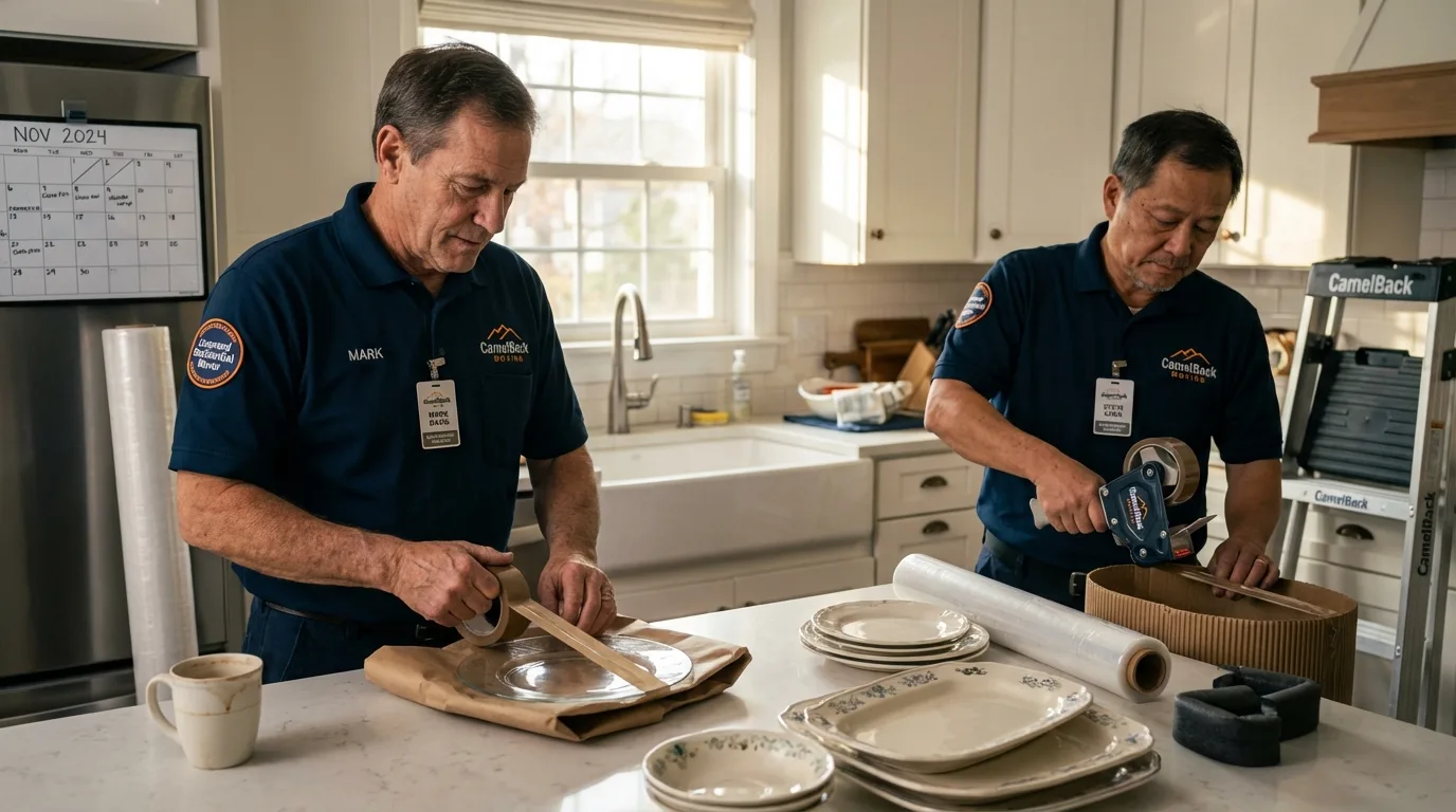 Professional crew packing kitchen dishware in Mansfield, AR